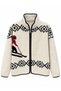 Sleigh Patterned Stand Collar Polar Teddy Fleece Cardigan