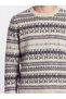 Vision New Season Beige Crew Neck Patterned Men's Sweater - 3