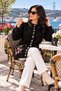Women's Black Angora Cardigan with Floral Embroidery and Button Detail. - 3