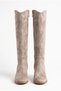 Women's Knee-High, Chunky-Heel, Round-Toe, Zippered Long Boots - Noa - Beige Suede - 3