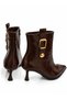 Women's Shiny Patent Leather Pointed-Toe Gold Buckle Detail Stiletto Heel Zippered Boots - 3