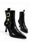 Women's Shiny Patent Leather Pointed-Toe Gold Buckle Detail Stiletto Heel Zippered Boots