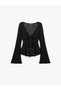 Slim Fit Lace-Up V-Neck Long Sleeve Ruffle Lace Blouse - 5