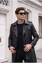 Modern Fit Premium Water-Repellent Leather Trench Coat with Belt Detail
