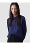 Peak New Season Navy Blue Loose Fit Satin Women's Shirt.