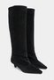 Ravena Black Suede Leather Pointed-Toe Low-Heeled Women's Boots. - 4