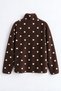 Brown and White Polka Dot Zippered Oversized Plush Sweatshirt. - 4
