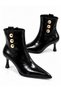 Women's Shiny Patent Leather Gold Button Detail Pointed-Toe Stiletto Heel Zippered Boots.