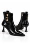 Women's Shiny Patent Leather Gold Button Detail Pointed-Toe Stiletto Heel Zippered Boots. - 4
