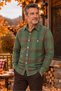Men's Classic Wide Cut Long Sleeve Plaid Cotton Shirt with Pockets