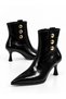 Women's Shiny Patent Leather Gold Button Detail Pointed-Toe Stiletto Heel Zippered Boots. - 2