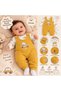 Baby Boy Mustard Yellow Car-Embroidered Romper with Pockets and Snap Fasteners, Patterned Onesie and Socks, 3-Piece Set. - 2