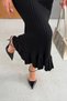 Women's Elegant Long-Sleeved Knit Dress with Black Princess Neckline and Button Details. - 3