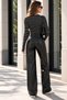 Women's Black and White Striped Crew Neck Bodysuit with Finger Detail. - 4