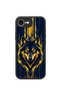 iPhone 16E Vorian Black Hole Case, Navy Blue with Gold Accents.