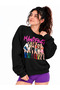 Women's Black Oversize Sweatshirt Manifest Printed Crew Neck Long Sleeve Casual Sweatshirt