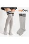 Women's Knee-High Gray Socks with Striped Detail, 1 Pair.