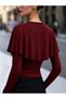 Burgundy Blouse with Cape Detail and Open Collar, Long Sleeves. - 2
