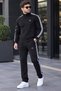 New Season Men's Ribbed Diving Fabric Tracksuit, Black.