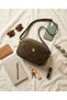 Women's Khaki Nubuck Shoulder Bag with 3 Compartments and Gold Details - Everyday Crossbody Bag. - 4