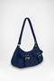 Women's Roma Navy Suede Baguette Handbag and Shoulder Bag with Two Flaps, Pockets, Buckle, and Zipper Closure. - 2