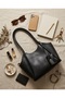 Black Shoulder Bag with Gold Accents, Women's Stylish Everyday Handbag and Shoulder Bag, 30X21 Cm. - 3