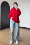 Women's 3-Ply Brushed Inside Crew Neck Basic Modest Sweatshirt 3269 Red - 3