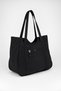 Women's Bamboo Black Large Size Shoulder Tote Bag with Back Zipper Pocket and Lined Zipper Closure.