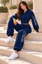 Defne Moda Women's Printed Hooded Zip-Up Crop Top and Loose-Fit Sweatpants with Pockets. - 2