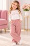 Girl's Plush Coat Pants Sweatshirt T-Shirt Set Powder Pink Winter Outfit - 3