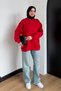 Women's 3-Ply Brushed Inside Crew Neck Basic Modest Sweatshirt 3269 Red - 2