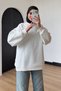 Women's 3-Ply Brushed Inside Crew Neck Basic Modest Sweatshirt 3269 Ecru - 5