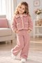 Girl's Plush Coat Pants Sweatshirt T-Shirt Set Powder Pink Winter Outfit
