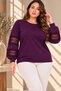 Women's Plus Size Sleeveless Lace-Trimmed Round Neck Stretchy 2-Thread Long Sleeve Sweatshirt - 5