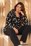 Women's Plus Size Patterned Kangaroo Pocket Zippered Hooded Long Sleeve Fleece Sweatshirt - 3