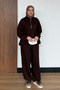 Women's 3-Thread, Brushed Inside, Half-Zip, Stoper-Style Hooded Set 3271 Brown - 3