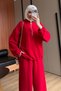 Women's 3-thread, unlined, half-zip, hooded set with stopper, 3271, red. - 3