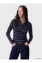 Nevavm Farkıyla Lcw Everyday Navy Blue Camisole Striped Super Skinny & Extra Narrow Long Sleeve Women's Bo