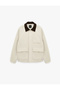 Classic Contrast Collar Long Sleeve Pocketed Buttoned Cashmere Jacket - 5