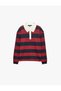 Brushed Inside Long Sleeve Polo Collar Striped Sweatshirt - 5