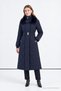 Navy Blue Puffer Coat with Fur Collar Detail and Belt Detail 12764