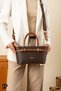 Meyra Double-Buckle Monogram Pattern Adjustable Strap Brown Tote Bag for Women, Suitable for Shoulder and Crossbody Use. - 5