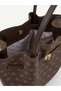 Monogram Printed Brown Shk159 Faux Leather Handbag, with Lining, Snap Closure, and Lock Detail on the Handle, Sleeve, and Shoulder Strap. - 7