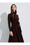 Brown Textured Knit Maxi Dress with Tie-Belt - 2