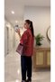 Kalirda Red Plaid Shirt with Bonjour Embroidery. - 3
