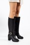Oval-Toed, Buckle-Fastened, Side-Zippered, Leather-Look Heeled Women’S Black Boots, 7cm Heel, Thermo Sole, Non-Slip. - 2