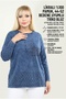 Plus Size Women's 44-52 Size Washed Knitwear 100% Cotton Seasonal Mother's Blouse - Long Sleeve with Stone and Embroidery
