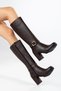 Oval-Toe, Buckle-Strap, Side-Zippered, Leather-Look, Heeled Women’S Brown Boots, 7cm Heel, Thermo Sole, Non-Slip. - 3