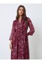 Burgundy Floral A-Line Maxi Dress with 3/4 Sleeves - 2