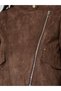 Brown Solid Long Sleeves Short Suede Biker Jacket - 4